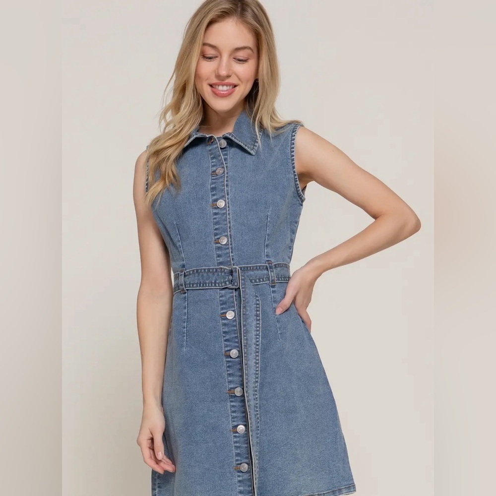 196 - Sleeveless Button Down Denim Dress